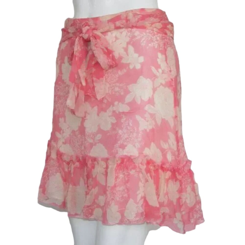 JOIE Silk Skirt, 6, Pink Floral, Sash belt, Ruffle, Side Zipper - Picture 3 of 11